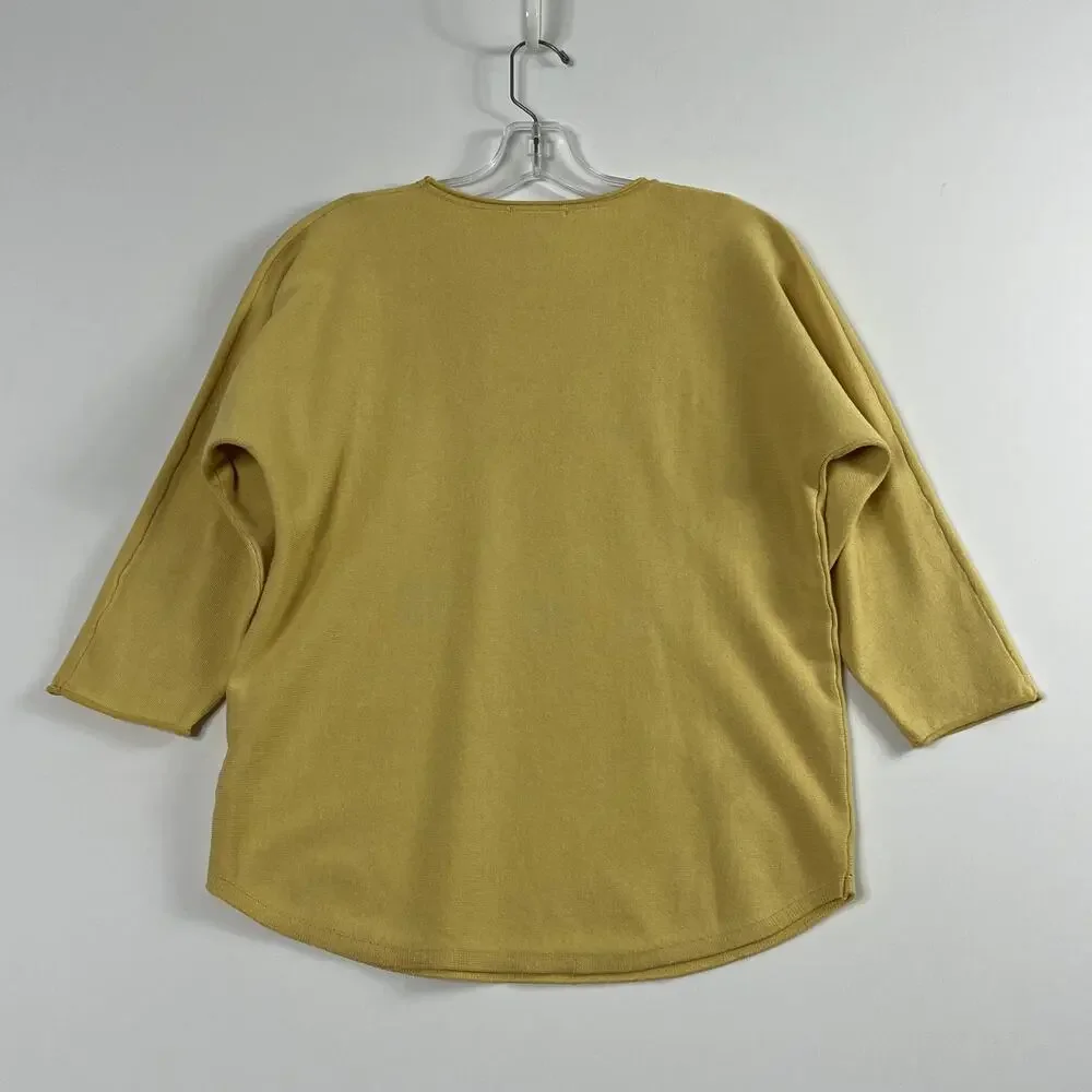 Cynthia Rowley 3/4 Dolman Sleeve Rayon Blend Pullover Knit Top Yellow Large